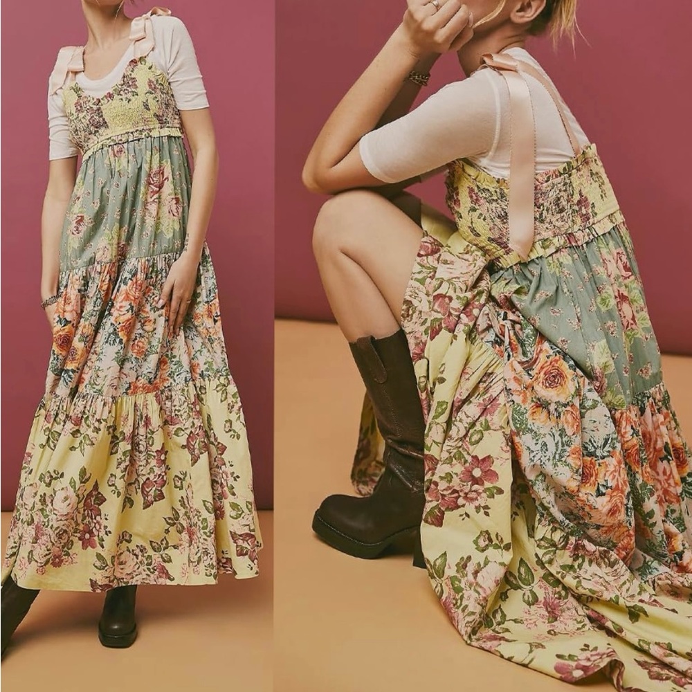 Free People Floral Tiered Maxi Dress in Yellow, Green and Blue - Picture 13 of 13